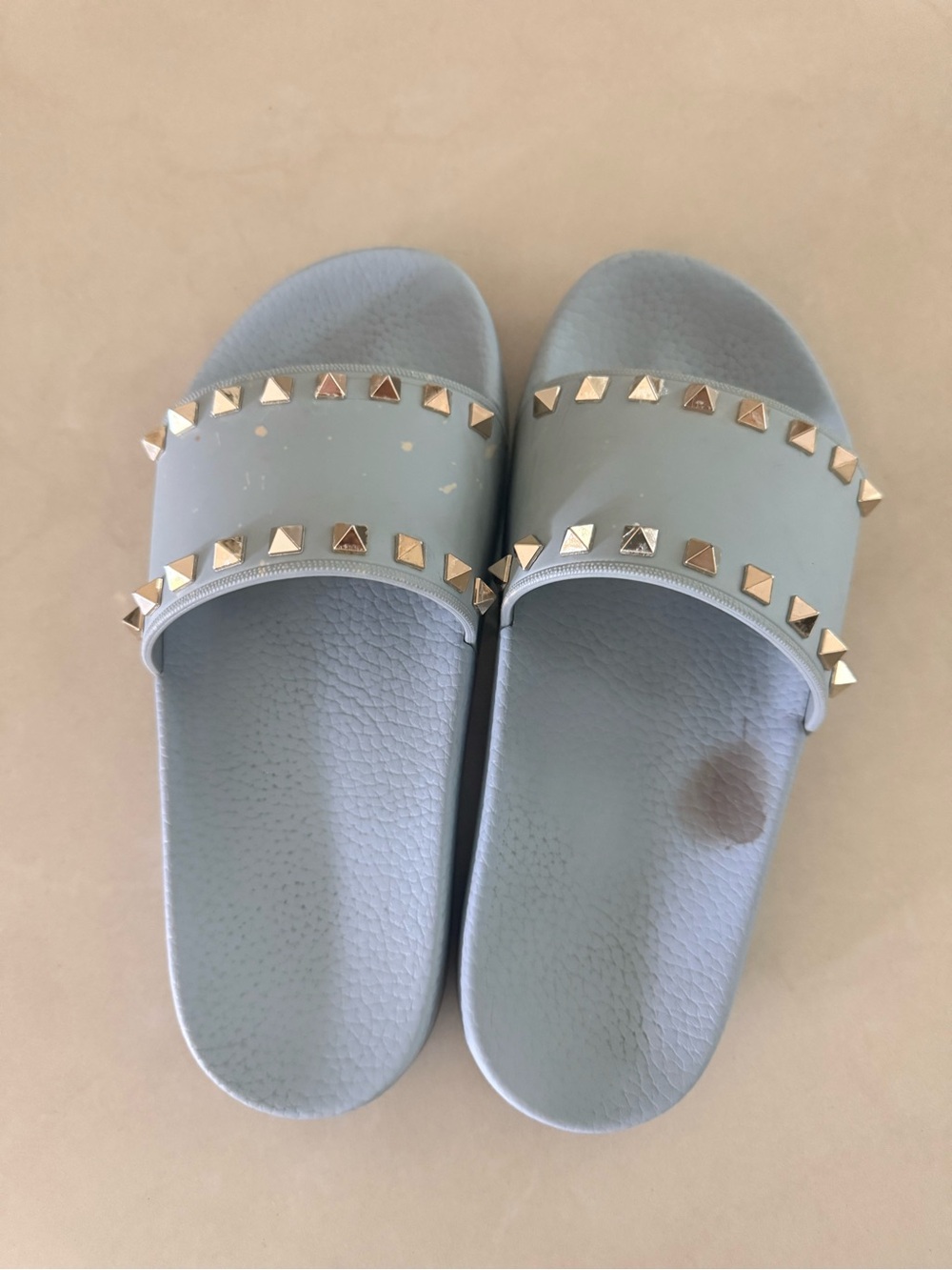 Valentino Garavani Light Blue Studded Slide Sandals